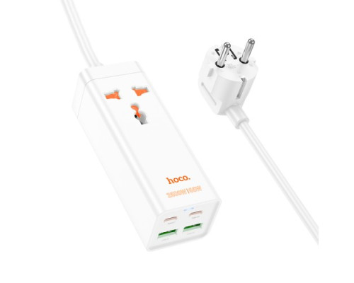 Мережевий подовжувач HOCO AC10A Barry PD65W GaN (2C2A with 1 socket) desktop charger(EU) Білий mag-6942007601689138639