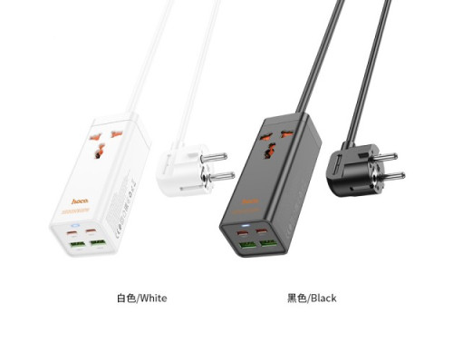 Мережевий подовжувач HOCO AC10A Barry PD65W GaN (2C2A with 1 socket) desktop charger(EU) Білий mag-6942007601689138639