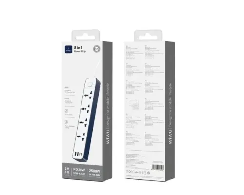 Мережевий подовжувач WiWU Wi-S007 8 in 1 20W GaN Power Strip 2C+2A+4AC 2м White mag-6977703656282153615