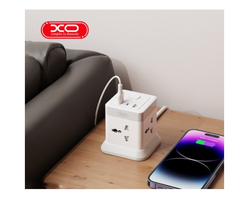 Мережевий перехідник XO WL20 (EU) 20W fast charging square socket 4AC jack+USB-A+1USB-C Сіро білий mag-692068084605419179