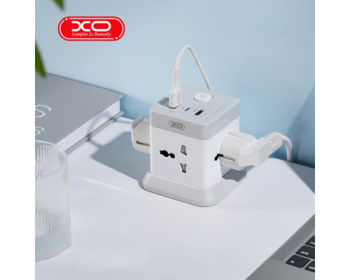 Мережевий перехідник XO WL20 (EU) 20W fast charging square socket 4AC jack+USB-A+1USB-C Сіро білий mag-692068084605419179