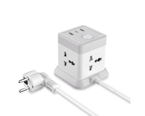 Мережевий перехідник XO WL20 (EU) 20W fast charging square socket 4AC jack+USB-A+1USB-C Сіро білий mag-692068084605419179