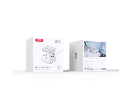 Мережевий перехідник XO WL20 (EU) 20W fast charging square socket 4AC jack+USB-A+1USB-C Сіро білий mag-692068084605419179