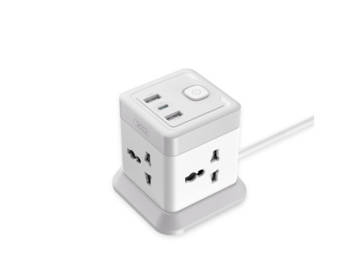 Мережевий перехідник XO WL20 (EU) 20W fast charging square socket 4AC jack+USB-A+1USB-C Сіро білий mag-692068084605419179