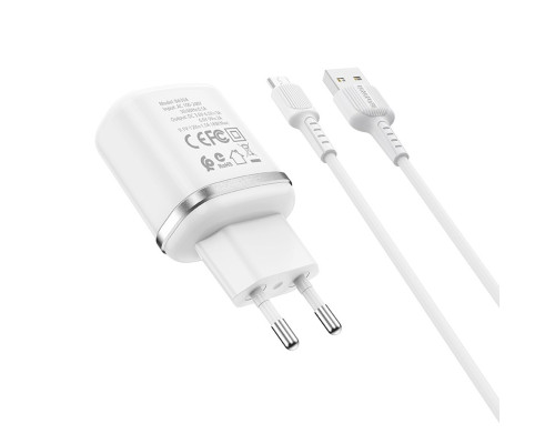 Мережевий зарядний пристрій BOROFONE BA36A High speed single port QC3.0 charger set 18W(Micro) White