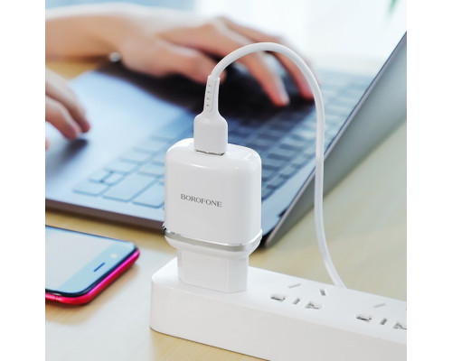 Мережевий зарядний пристрій BOROFONE BA36A High speed single port QC3.0 charger set 18W(Micro) White