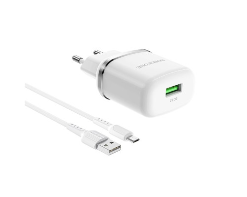 Мережевий зарядний пристрій BOROFONE BA36A High speed single port QC3.0 charger set 18W(Micro) White