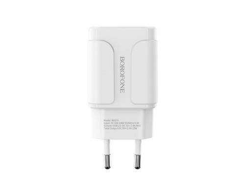 Мережевий зарядний пристрій BOROFONE BA37A Speedy dual port charger White