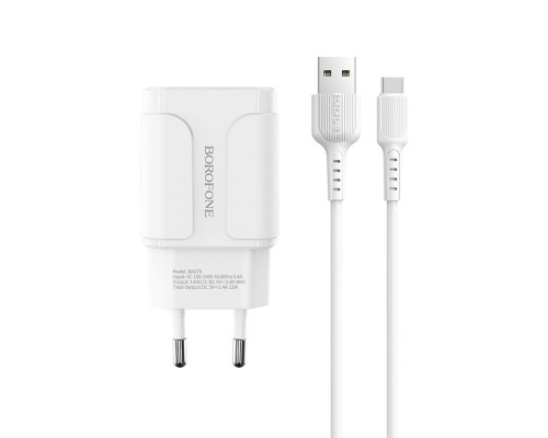 Мережевий зарядний пристрій BOROFONE BA37A Speedy dual port charger(Type-C) White