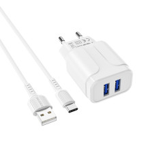 Мережевий зарядний пристрій BOROFONE BA37A Speedy dual port charger(Type-C) White