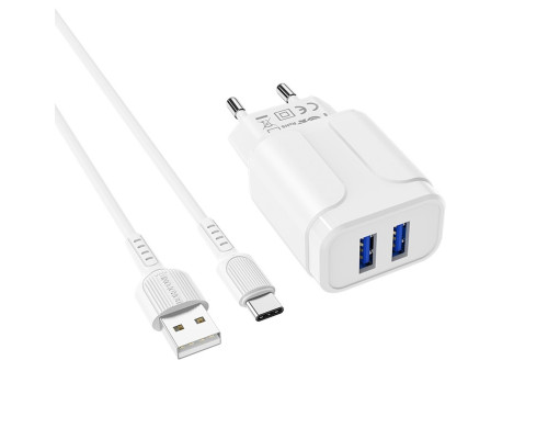 Мережевий зарядний пристрій BOROFONE BA37A Speedy dual port charger(Type-C) White