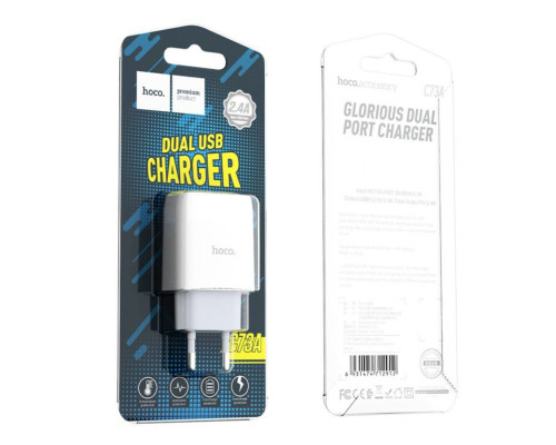 Мережевий зарядний пристрій HOCO C73A Glorious dual port charger White