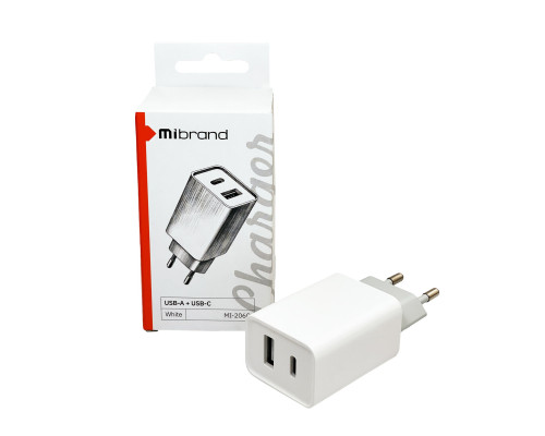 Мережевий зарядний пристрій Mibrand MI-206C Travel Charger USB-A + USB-C White