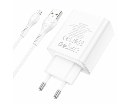 Мережевий зарядний пристрій HOCO C102A Fuerza QC3.0 four-port charger set(Micro) 18W White