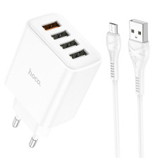 Мережевий зарядний пристрій HOCO C102A Fuerza QC3.0 four-port charger set(Micro) 18W White