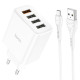 Мережевий зарядний пристрій HOCO C102A Fuerza QC3.0 four-port charger set(Micro) 18W White