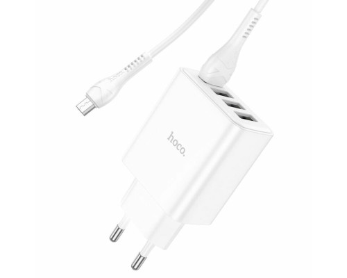 Мережевий зарядний пристрій HOCO C102A Fuerza QC3.0 four-port charger set(Micro) 18W White