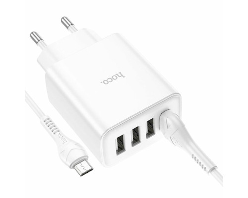 Мережевий зарядний пристрій HOCO C102A Fuerza QC3.0 four-port charger set(Micro) 18W White