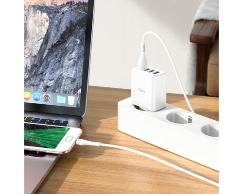 Мережевий зарядний пристрій HOCO C102A Fuerza QC3.0 four-port charger set(Micro) 18W White