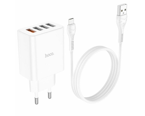 Мережевий зарядний пристрій HOCO C102A Fuerza QC3.0 four-port charger set(Micro) 18W White