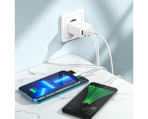 Мережевий зарядний пристрій HOCO C102A Fuerza QC3.0 four-port charger set(Micro) 18W White