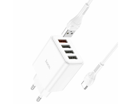 Мережевий зарядний пристрій HOCO C102A Fuerza QC3.0 four-port charger set(Type-C) White