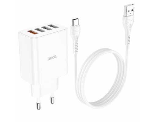 Мережевий зарядний пристрій HOCO C102A Fuerza QC3.0 four-port charger set(Type-C) White