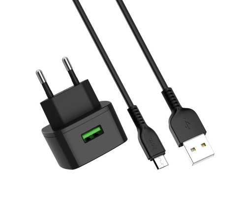 Мережевий зарядний пристрій HOCO C70A Cutting-edge single port QC3.0 charger set(Micro) Black