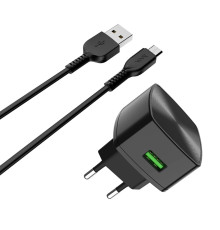 Мережевий зарядний пристрій HOCO C70A Cutting-edge single port QC3.0 charger set(Micro) Black