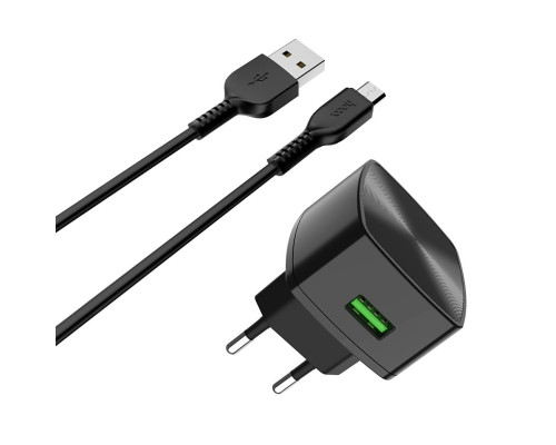 Мережевий зарядний пристрій HOCO C70A Cutting-edge single port QC3.0 charger set(Micro) Black