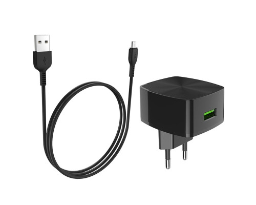 Мережевий зарядний пристрій HOCO C70A Cutting-edge single port QC3.0 charger set(Micro) Black