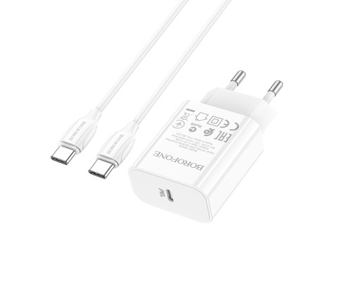 Мережевий зарядний пристрій BOROFONE BA65A Single port PD20W charger set(Type-C to Type-C) White