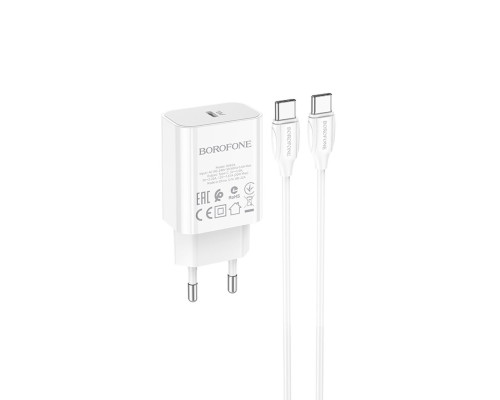 Мережевий зарядний пристрій BOROFONE BA65A Single port PD20W charger set(Type-C to Type-C) White