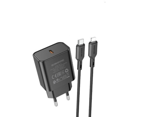 Мережевий зарядний пристрій BOROFONE BA71A Power single Port PD20W charger set(C to iP) Black