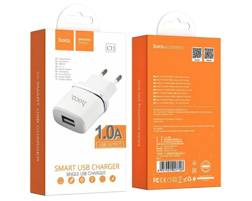 Мережевий зарядний пристрій HOCO C11 Smart single USB charger White