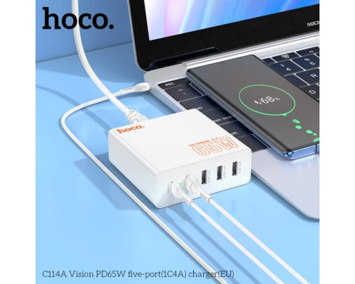 Мережевий зарядний пристрій HOCO C114A Vision PD65W five-port(1C4A) charger White