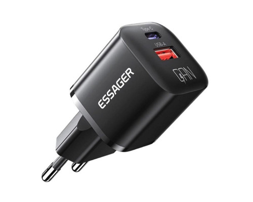 Мережевий зарядний пристрій Essager Camber 20W GaN travel Phone Charger A+C EU black (ECTAC-HMB01-P)