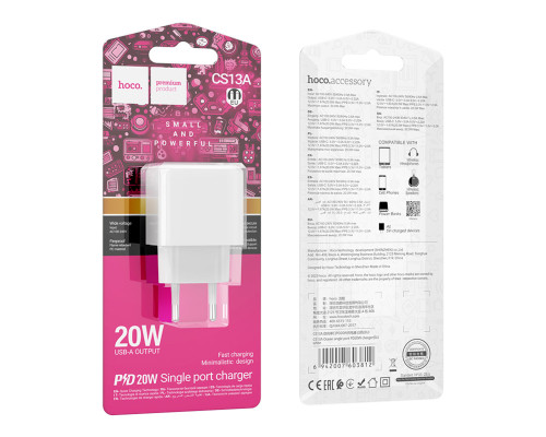 Мережевий зарядний пристрій HOCO CS13A Ocean single port PD20W charger White