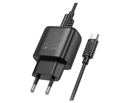 Мережевий зарядний пристрій Hoco C140A Smart single port QC3.0 charger set(Type-C)(EU) Black