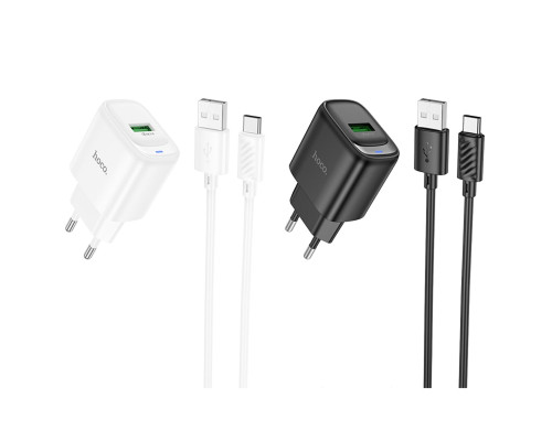 Мережевий зарядний пристрій Hoco C140A Smart single port QC3.0 charger set(Type-C)(EU) Black