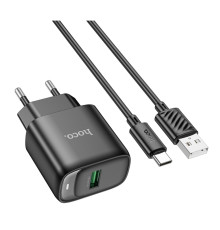 Мережевий зарядний пристрій Hoco C140A Smart single port QC3.0 charger set(Type-C)(EU) Black