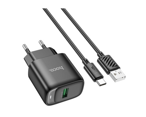 Мережевий зарядний пристрій Hoco C140A Smart single port QC3.0 charger set(Type-C)(EU) Black