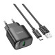 Мережевий зарядний пристрій Hoco C140A Smart single port QC3.0 charger set(Type-C)(EU) Black