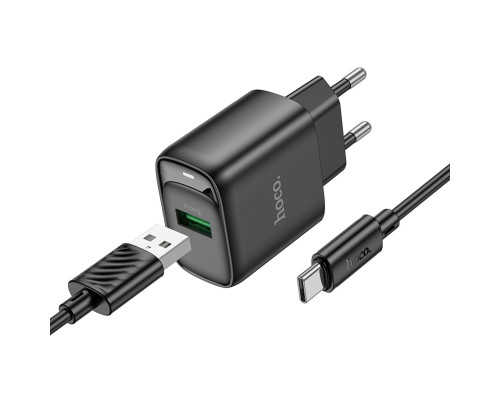 Мережевий зарядний пристрій Hoco C140A Smart single port QC3.0 charger set(Type-C)(EU) Black