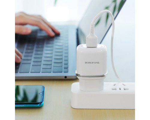 Мережевий зарядний пристрій BOROFONE BA36A High speed single port QC3.0 charger set 18W(Type-C) White