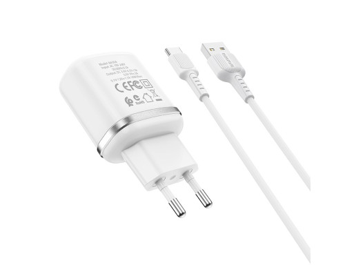 Мережевий зарядний пристрій BOROFONE BA36A High speed single port QC3.0 charger set 18W(Type-C) White