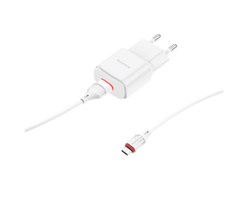 Мережевий зарядний пристрій BOROFONE BA48A Orion single port charger set(Micro) White