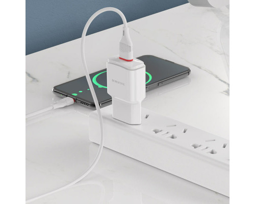 Мережевий зарядний пристрій BOROFONE BA48A Orion single port charger set(Micro) White