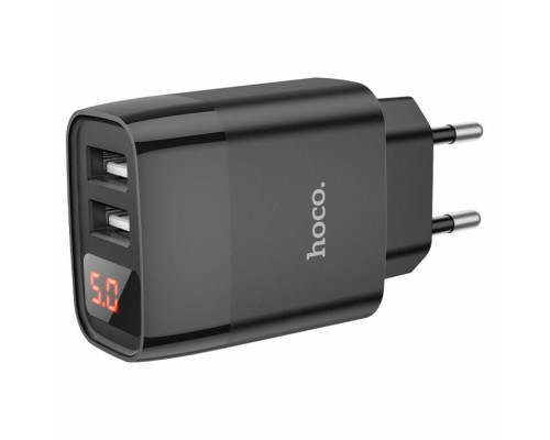 Мережевий зарядний пристрій HOCO C86A Illustrious dual port charger with digital display Black