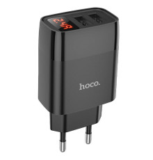 Мережевий зарядний пристрій HOCO C86A Illustrious dual port charger with digital display Black